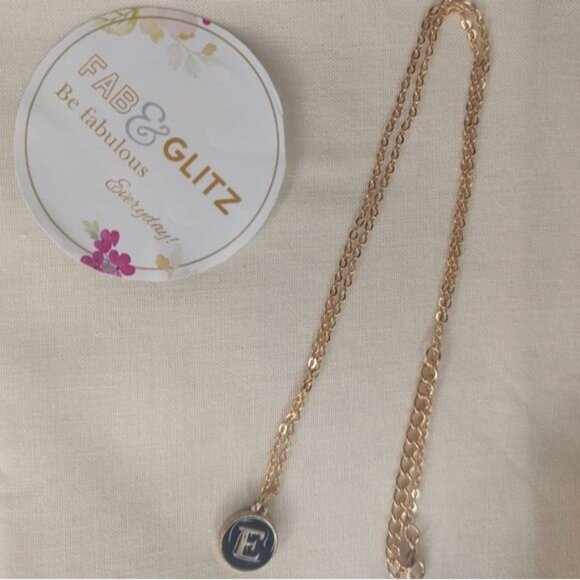 Pendant Necklace Alphabet Letter E Gold & Black Initial Coin Pendant Necklace - Picture 5 of 8